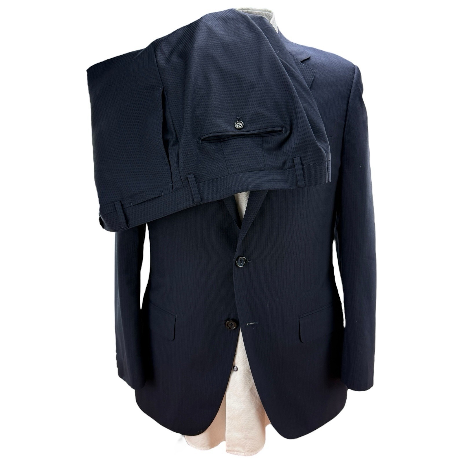 Bartorelli Napoli Blue Black Stripe Wool 2-Piece Suit 2 Button 40r Jacket 35x30